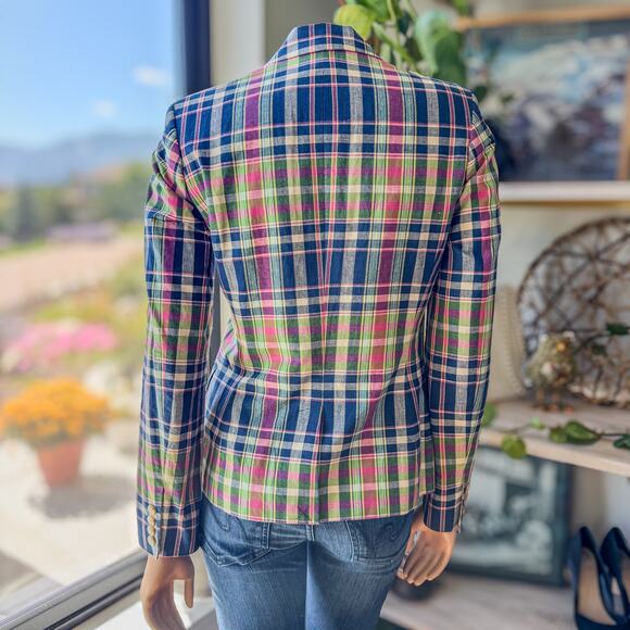Ralph Lauren Plaid Jacket, Blue Label 100% Cotton w Shoulder Pads, Womens Size 2 - Picture 7 of 10